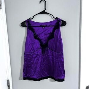 Banana Republic - Silk Purple & Black Lace Trim Satin Sleeveless Tank Top